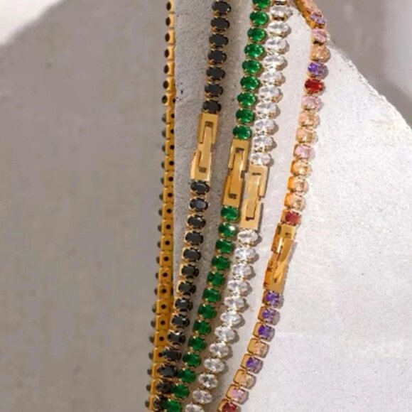 Colorful Zirconia 18K Gold Stainless Steel Waterproof Tennis Bracelet - Picture 6 of 11
